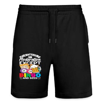 Alles In Maßen Außer Bingo Und Bier - Stanley/Stella Unisex Bio Joggingshorts Trainer  - Schwarz - Vorne - Nik (191cm) & Marisol (170cm)