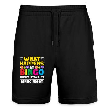 Soirée bingo : que se passe-t-il ? - Short de jogging bio TRAINER Stanley/Stella unisexe - noir - Devant - Nik (191cm) & Marisol (170cm)