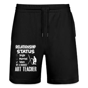 Art Teacher Art Teacher Relationship Status - Stanley/Stella Trainer Unisex Organic Jogging Shorts - black - Front - Nik (191cm) & Marisol (170cm)