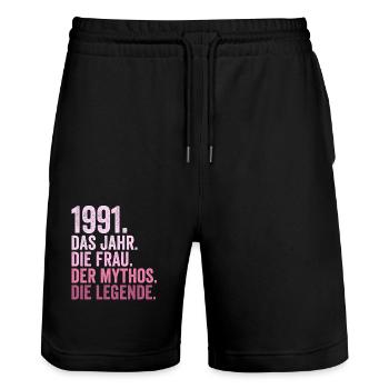 1991 Jahr Frau Mythos Legende Geburtstag - Stanley/Stella Unisex Bio Joggingshorts Trainer  - Schwarz - Vorne - Nik (191cm) & Marisol (170cm)