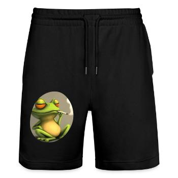 Trippy Frog médite : Stoner en mode charlatan - Short de jogging bio TRAINER Stanley/Stella unisexe - noir - Devant - Nik (191cm) & Marisol (170cm)