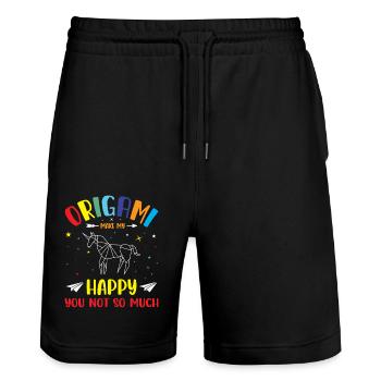 Origami japanische Papierfaltkunst - Stanley/Stella Unisex Bio Joggingshorts Trainer  - Schwarz - Vorne - Nik (191cm) & Marisol (170cm)