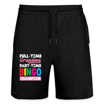 Full Time Granny Part Time Bingo Champion - Stanley/Stella Trainer Unisex Organic Jogging Shorts - black - Front - Nik (191cm) & Marisol (170cm)