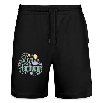 Inspiriere Geistige Zitate: Lebe In Harmonie - Stanley/Stella Unisex Bio Joggingshorts Trainer  - Schwarz - Vorne - Nik (191cm) & Marisol (170cm)