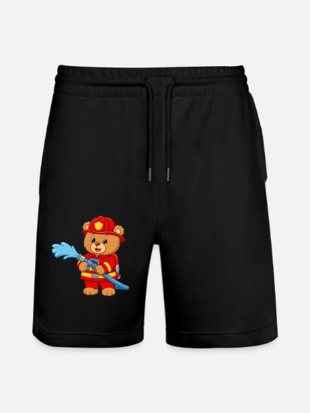 Teddy bear firefighter with hose - Stanley/Stella Trainer Unisex Organic Jogging Shorts - black