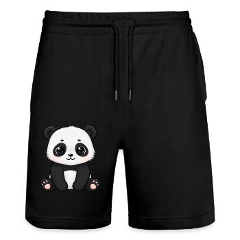 Animal Cartoon Panda - Stanley/Stella Trainer Unisex Organic Jogging Shorts - black - Front - Nik (191cm) & Marisol (170cm)