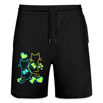Retro Katzen Katze Vintage 80er 90er - Stanley/Stella Unisex Bio Joggingshorts Trainer  - Schwarz - Vorne - Nik (191cm) & Marisol (170cm)