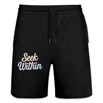 Inspire Spirituality Quote: Seek Within - Stanley/Stella Trainer Unisex Organic Jogging Shorts - black - Front - Nik (191cm) & Marisol (170cm)