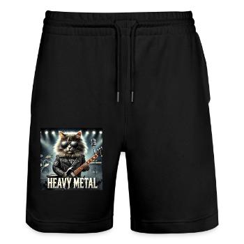 Heavy Metal Cat with Guitar - Stanley/Stella Trainer Unisex Organic Jogging Shorts - black - Front - Nik (191cm) & Marisol (170cm)