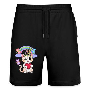 Chats Chat Enfants Enfant Coeur Coeurs - Short de jogging bio TRAINER Stanley/Stella unisexe - noir - Devant - Nik (191cm) & Marisol (170cm)