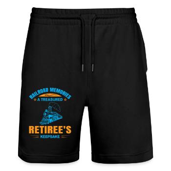Eisenbahn Zugführer Rente Rentner Zug - Stanley/Stella Unisex Bio Joggingshorts Trainer  - Schwarz - Vorne - Nik (191cm) & Marisol (170cm)
