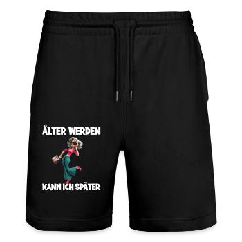 Älter Werden Kann Ich Später – Stilvolle Seniorin - Stanley/Stella Unisex Bio Joggingshorts Trainer  - Schwarz - Vorne - Nik (191cm) & Marisol (170cm)