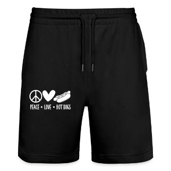 Frieden, Liebe, Hot Dogs Für Hot Dog Liebhaber - Stanley/Stella Unisex Bio Joggingshorts Trainer  - Schwarz - Vorne - Nik (191cm) & Marisol (170cm)