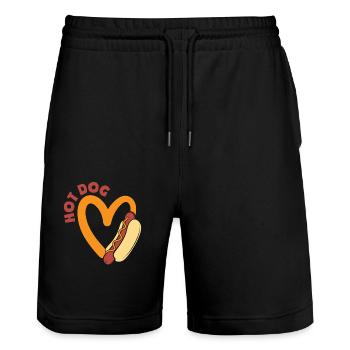 Hot Dog Lover Heart Design - Stanley/Stella Trainer Unisex Organic Jogging Shorts - black - Front - Nik (191cm) & Marisol (170cm)