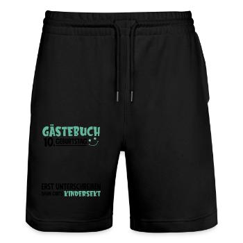 Gästebuch 10 Geburtstag Unterschreiben Kindersekt - Stanley/Stella Unisex Bio Joggingshorts Trainer  - Schwarz - Vorne - Nik (191cm) & Marisol (170cm)