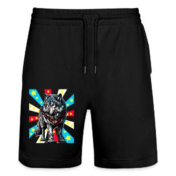 Tatouage loup loup - Short de jogging bio TRAINER Stanley/Stella unisexe - noir - Devant - Nik (191cm) & Marisol (170cm)