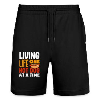 Hot Dog Lovers Live One by One - Stanley/Stella Trainer Unisex Organic Jogging Shorts - black - Front - Nik (191cm) & Marisol (170cm)