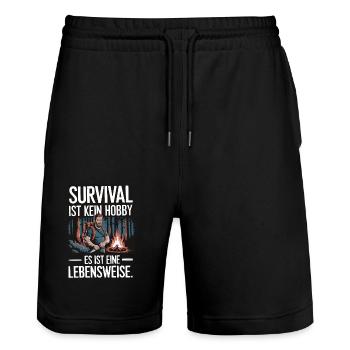 Survival ist kein Hobby es ist eine Lebensweise - Stanley/Stella Unisex Bio Joggingshorts Trainer  - Schwarz - Vorne - Nik (191cm) & Marisol (170cm)