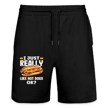 J’aime vraiment les hot-dogs - Hot Dog Lovers - Short de jogging bio TRAINER Stanley/Stella unisexe - noir - Devant - Nik (191cm) & Marisol (170cm)