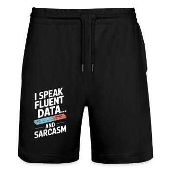 Ich Spreche Fließend Daten Und Sarkasmus - Stanley/Stella Unisex Bio Joggingshorts Trainer  - Schwarz - Vorne - Nik (191cm) & Marisol (170cm)