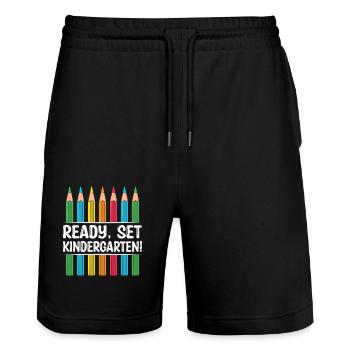 Ready Set Kindergarten School Teacher Students - Stanley/Stella Trainer Unisex Organic Jogging Shorts - black - Front - Nik (191cm) & Marisol (170cm)