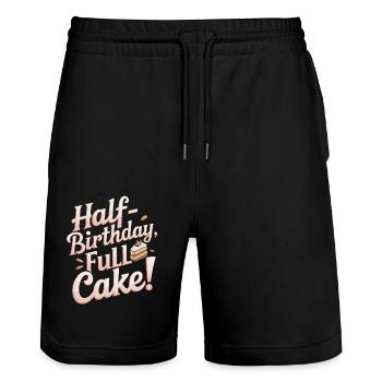 Halbgeburtstag Voller Kuchen Spaß Und Freude - Stanley/Stella Unisex Bio Joggingshorts Trainer  - Schwarz - Vorne - Nik (191cm) & Marisol (170cm)