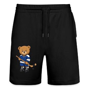 Teddy Bear Joueur de hockey sur glace - Short de jogging bio TRAINER Stanley/Stella unisexe - noir - Devant - Nik (191cm) & Marisol (170cm)