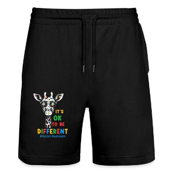 Autism Autistic - Stanley/Stella Trainer Unisex Organic Jogging Shorts - black - Front - Nik (191cm) & Marisol (170cm)