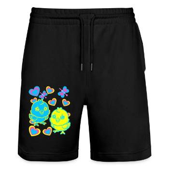 Easter Kids Child Chick Retro 80s 90s - Stanley/Stella Trainer Unisex Organic Jogging Shorts - black - Front - Nik (191cm) & Marisol (170cm)