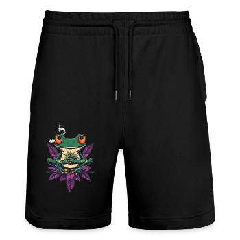 Frosch mit Joint und Cannabisblatt - Weed Frosch - Stanley/Stella Unisex Bio Joggingshorts Trainer  - Schwarz - Vorne - Nik (191cm) & Marisol (170cm)