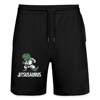 Jitsusaurus Dinosaurier Judo Kampfsportart - Stanley/Stella Unisex Bio Joggingshorts Trainer  - Schwarz - Vorne - Nik (191cm) & Marisol (170cm)