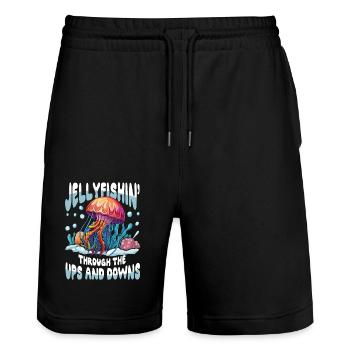 Jellyfishin' Through The Ups and Downs - Stanley/Stella Unisex Bio Joggingshorts Trainer  - Schwarz - Vorne - Nik (191cm) & Marisol (170cm)
