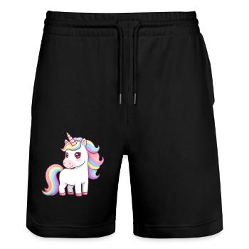 Licorne de dessin animé animalier - Short de jogging bio TRAINER Stanley/Stella unisexe - noir - Devant - Nik (191cm) & Marisol (170cm)