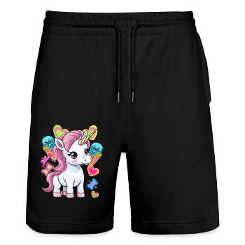 Eis Eiscrem Kinder Kind Sommer Einhorn Baby - Stanley/Stella Unisex Bio Joggingshorts Trainer  - Schwarz - Vorne - Nik (191cm) & Marisol (170cm)
