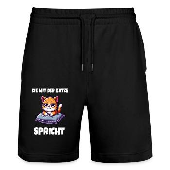 Die mit der Katze spricht - Stanley/Stella Unisex Bio Joggingshorts Trainer  - Schwarz - Vorne - Nik (191cm) & Marisol (170cm)