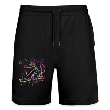 Snowboarder Snowboarding Snowboard - Stanley/Stella Trainer Unisex Organic Jogging Shorts - black - Front - Nik (191cm) & Marisol (170cm)