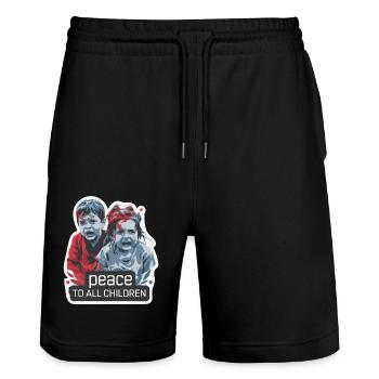 FRIEDEN FÜR ALLE KINDER - Stanley/Stella Unisex Bio Joggingshorts Trainer  - Schwarz - Vorne - Nik (191cm) & Marisol (170cm)