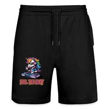 Feel The Beat DJ Unicorn Music Lovers - Stanley/Stella Trainer Unisex Organic Jogging Shorts - black - Front - Nik (191cm) & Marisol (170cm)