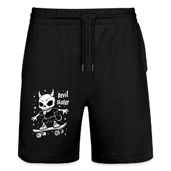 Devil Skater – Squelette cool sur skateboard - Short de jogging bio TRAINER Stanley/Stella unisexe - noir - Devant - Nik (191cm) & Marisol (170cm)