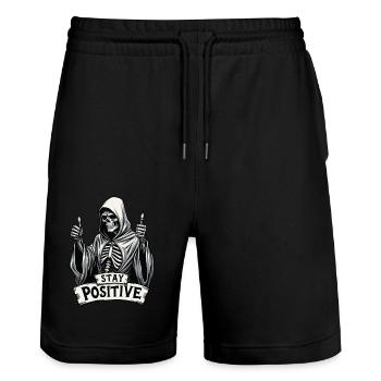 Stay Positive – Funny Grim Reaper - Stanley/Stella Trainer Unisex Organic Jogging Shorts - black - Front - Nik (191cm) & Marisol (170cm)