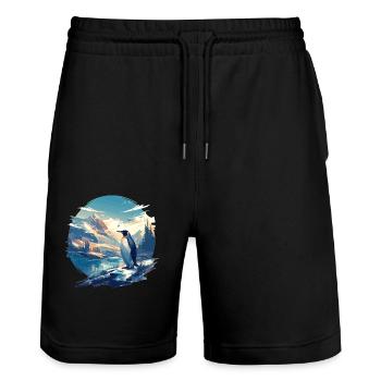 Pinguine Pinguin - Stanley/Stella Unisex Bio Joggingshorts Trainer  - Schwarz - Vorne - Nik (191cm) & Marisol (170cm)