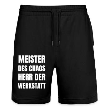 Meister des Chaos, Herr der Werkstatt. - Stanley/Stella Unisex Bio Joggingshorts Trainer  - Schwarz - Vorne - Nik (191cm) & Marisol (170cm)