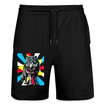 Retro Tattoo Wolf Wolves Husky Dog Dogs - Stanley/Stella Trainer Unisex Organic Jogging Shorts - black - Front - Nik (191cm) & Marisol (170cm)