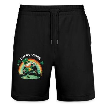 Des ondes porte-bonheur pour la Saint-Patrick - Short de jogging bio TRAINER Stanley/Stella unisexe - noir - Devant - Nik (191cm) & Marisol (170cm)