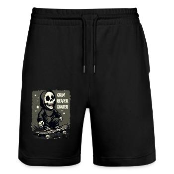 Skateboarding Sensenmann – Grim Reaper Style - Stanley/Stella Trainer Unisex Organic Jogging Shorts - black - Front - Nik (191cm) & Marisol (170cm)
