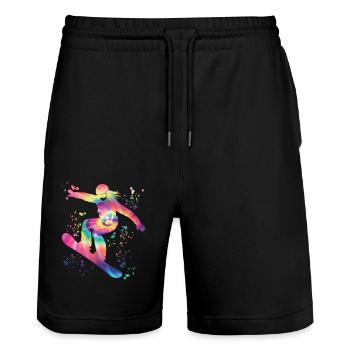 Snowboarder Snowboarding Snowboard - Stanley/Stella Trainer Unisex Organic Jogging Shorts - black - Front - Nik (191cm) & Marisol (170cm)