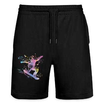 Snowboarder Snowboarding Snowboard - Stanley/Stella Trainer Unisex Organic Jogging Shorts - black - Front - Nik (191cm) & Marisol (170cm)