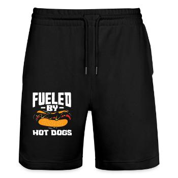 Powered by Hot Dogs - Hot Dog Lover - Stanley/Stella Trainer Unisex Organic Jogging Shorts - black - Front - Nik (191cm) & Marisol (170cm)