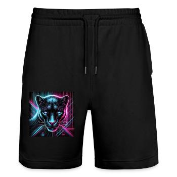 Cyberpunk Panther – Neon Style - Stanley/Stella Trainer Unisex Organic Jogging Shorts - black - Front - Nik (191cm) & Marisol (170cm)