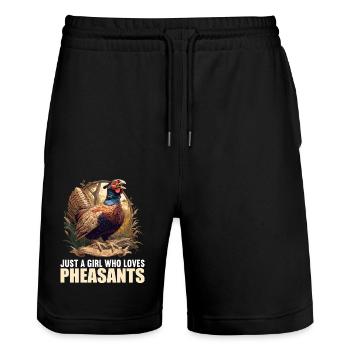Pheasants Pheasant - Stanley/Stella Trainer Unisex Organic Jogging Shorts - black - Front - Nik (191cm) & Marisol (170cm)